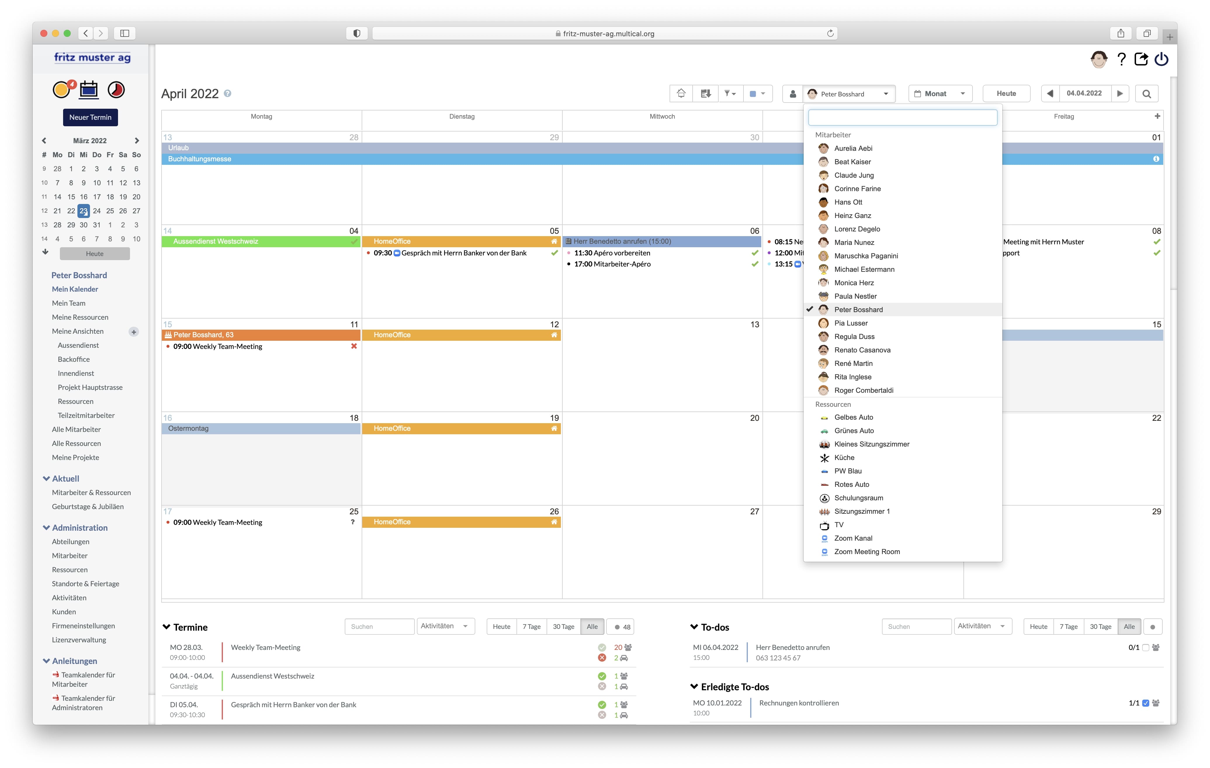 Screenshot Teamkalender Kalenderübersicht