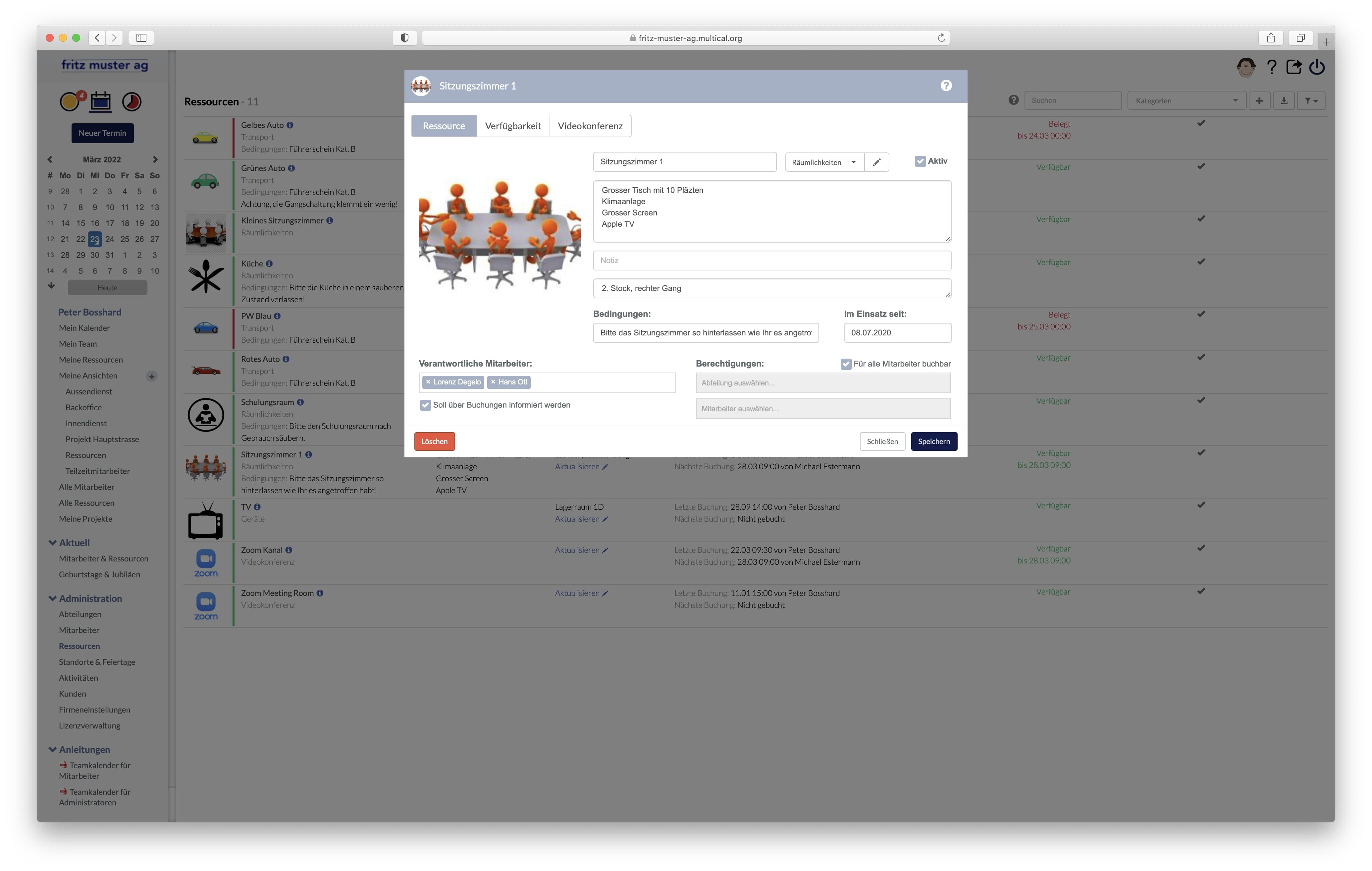Screenshot Teamkalender Ressourcen